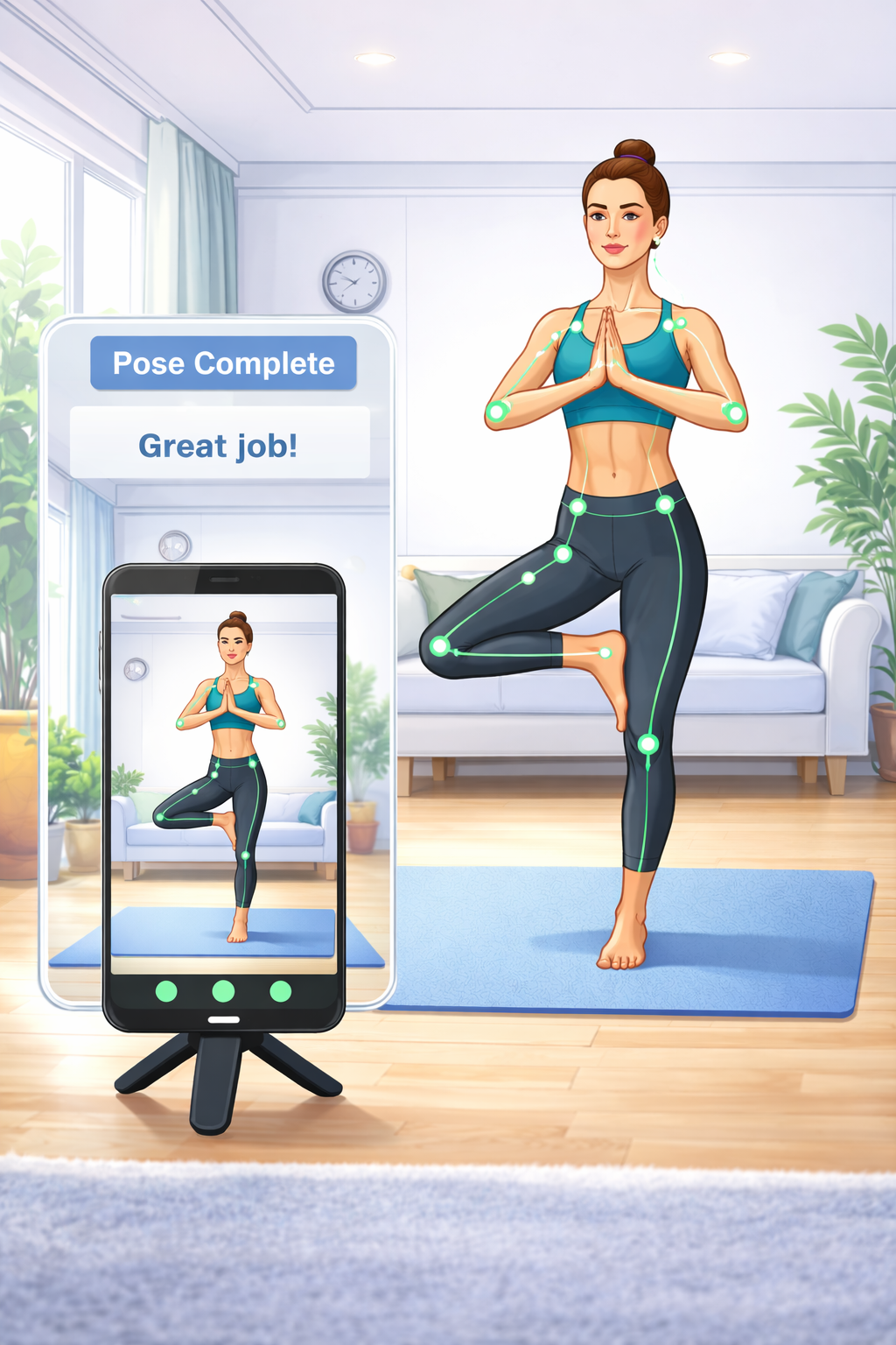 AI pose detection showing keypoints and alignment guidance